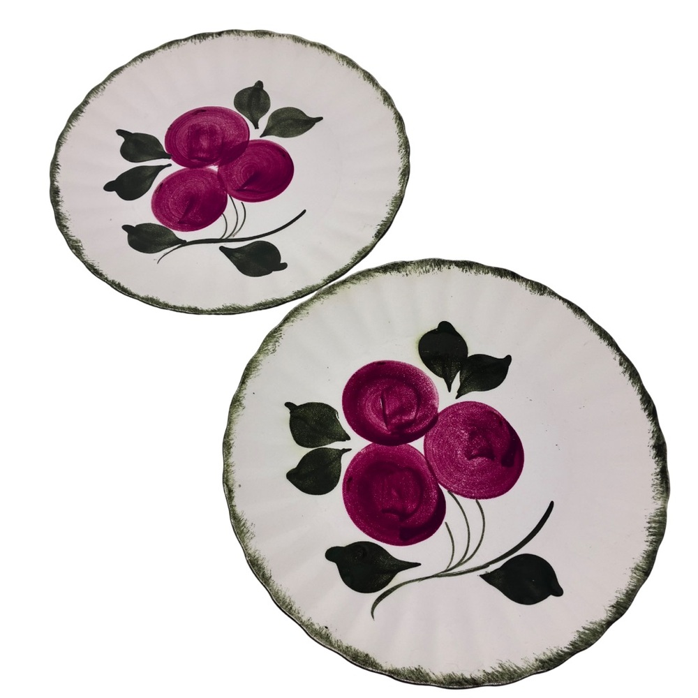 Blue Ridge Southern Pottery Apple Trio Dinner Plates Set of 2 Hand Painted USA - Picture 2 of 4